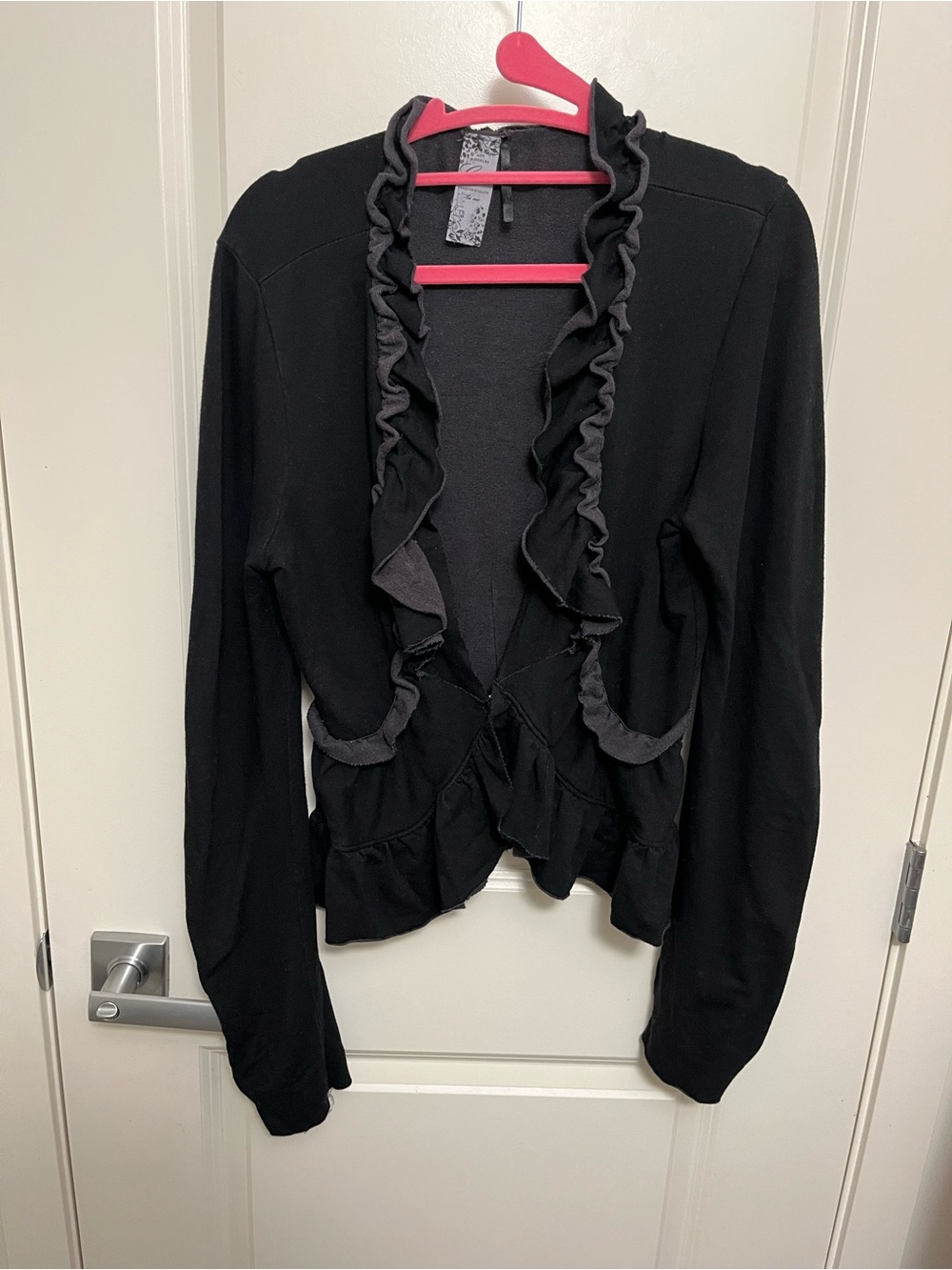 Guess Black Ruffle-Trim Cardigan in size L